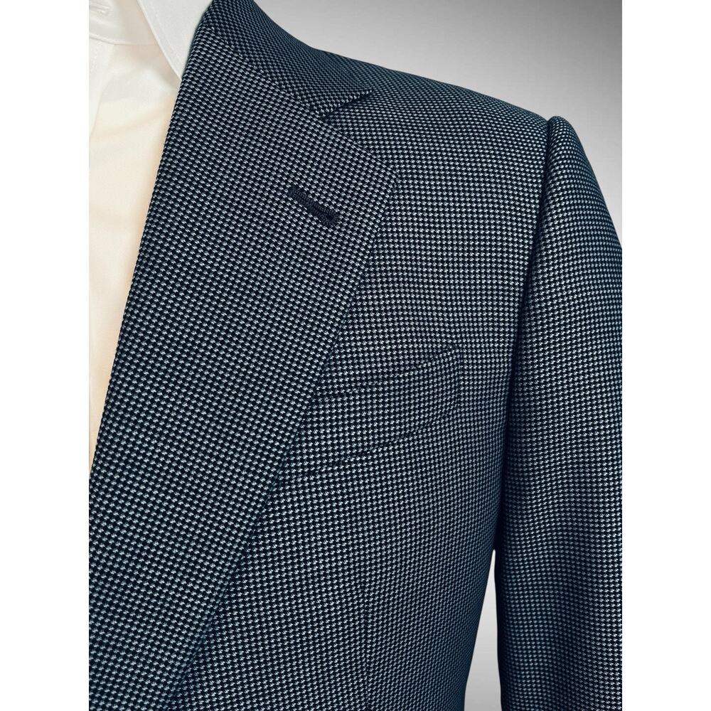 Armani Collezioni 42R Navy Blue & Cream Micro-Houndstooth Designer Blazer Italy - Picture 7 of 16